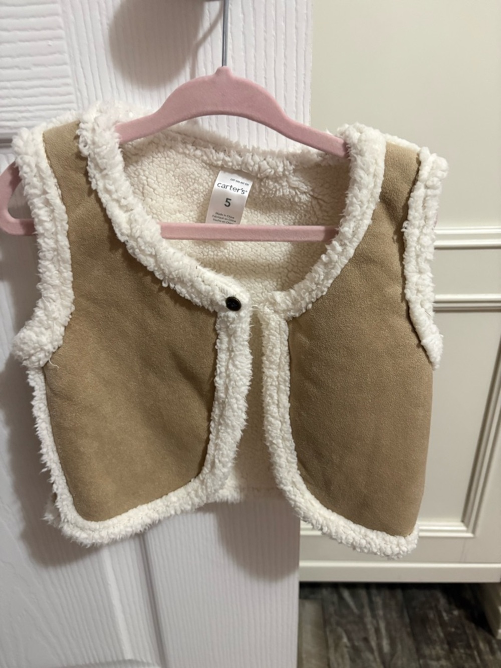 Carter's Cozy Sherpa-Trim Vest in Tan and White